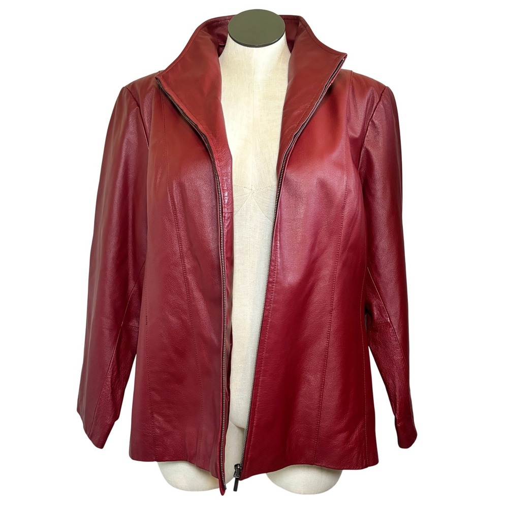 east 5th‎ Womens Leather Jacket Full Zip Mock Neck Classic 2XL Red